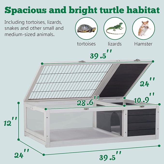 Tortoise Habitat Large Tortoise Enclosure Indoor w/Removable Bottom, Wooden Tortoises House Outdoor, Turtle Habitat Reptile Cage for Lizards, Bearded Dragon, Small Animals
