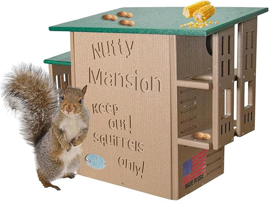 JCS Wildlife Nutty Mansion Squirrel House – Spacious, Durable, and Eco-Friendly Shelter for Backyard Wildlife (Tan/Green)