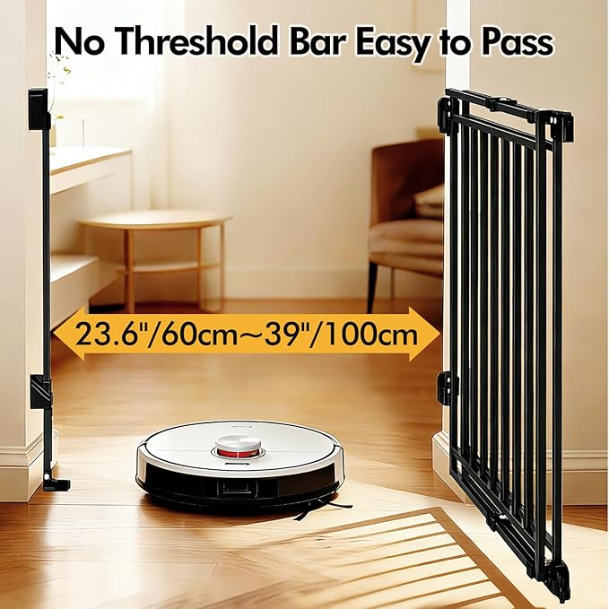 Extra Tall Baby Gate for Stairs Doorways & Kitchen, 26.4"-43" W x 39" H, No Bottom Bar Dog Gate, One-Handed Auto-Close, Hardware Mount Safety Gate for Dogs & Toddlers, Black