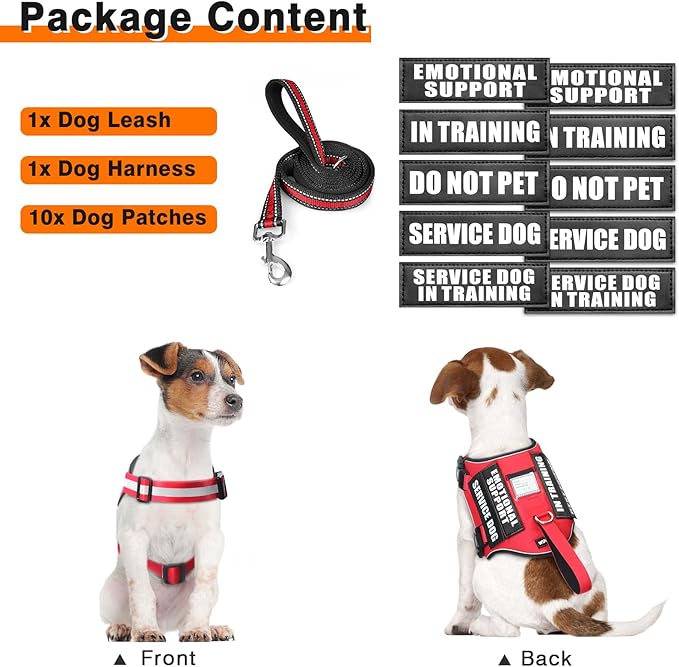 Service Dog Harness and Leash Set, Training Dog Vest with 10 Dog Patches, Emotional Support Therapy Dog Vest Harness for Small Medium Large and Extra Large Dogs(Red, M)
