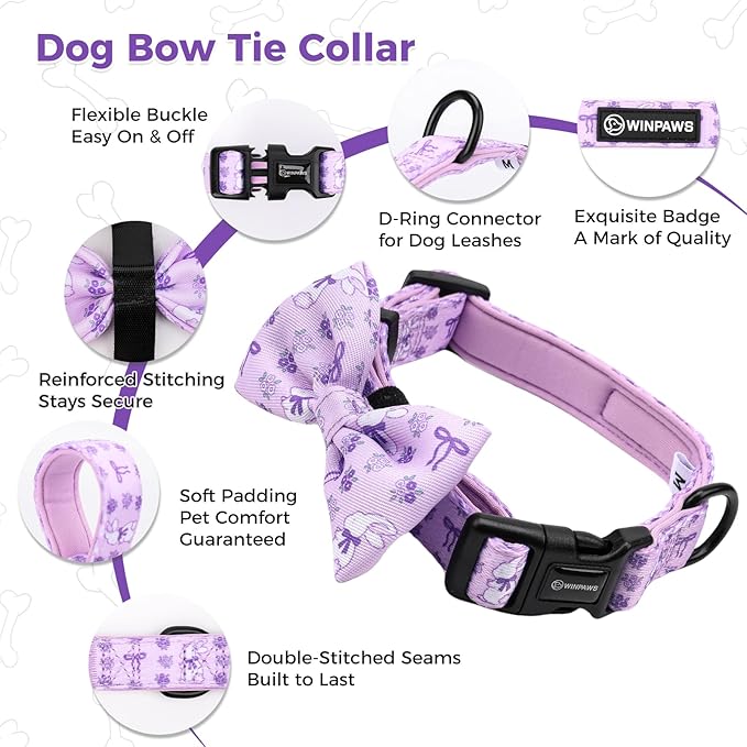 Dog Harness and Leash Collar Set with Dog Poop Bag Holder and Bandanas, Escape Proof Adjustable Puppy Cat Vest with Soft Mesh Padded, Pet Supplies for Small Medium Large Dogs Kitten(Purple, M)