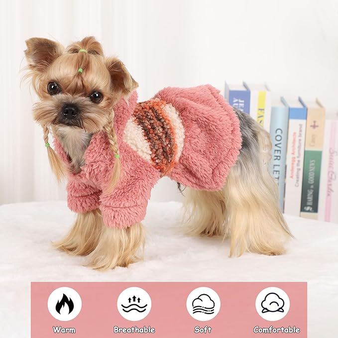 DaFuEn Dog Sweater,Dog Dress, Dog Sweaters Dresses for Small Dogs,Cute Warm Fleece Hooded Sweater for Small Dogs, Plaid Puppy Dresses Clothes Chihuahua Yorkie Cat Apparel （A-Pink,XS