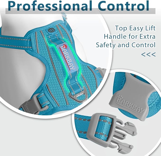 BARKBAY Dog Harness No Pull with ID Tag Pocket - Heavy Duty, Reflective, Easy Control for Large Dogs(Ocean Blue,XL)