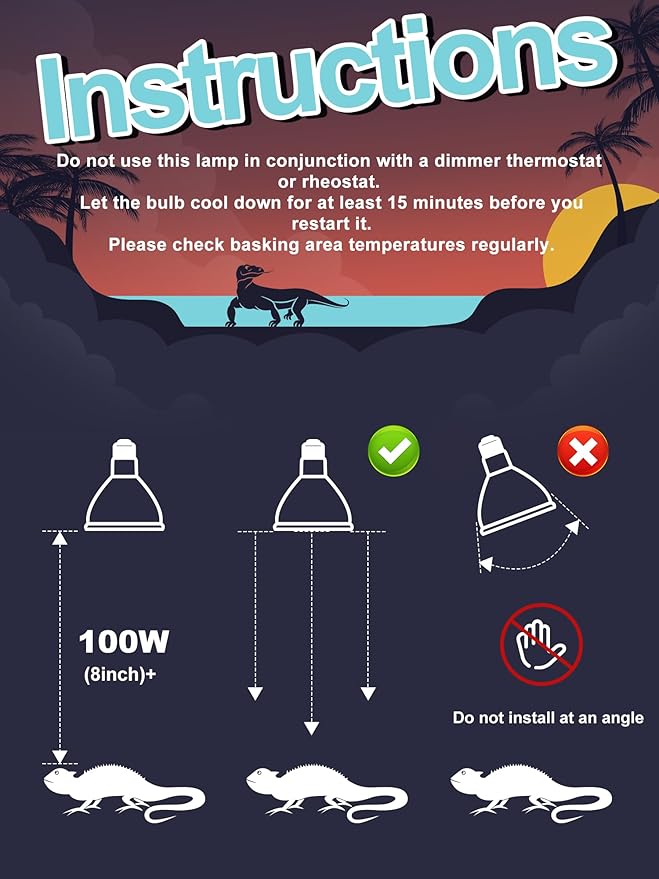 Heat Lamp Combo, 100W UVA Daylight Reptile Heat Lamp Bulb and 26W Desert 10.0 UVB Light for Reptiles, Energy Saving UVB Bulb, Infrared Basking Light for Bearded Dragon, Turtle and Lizard