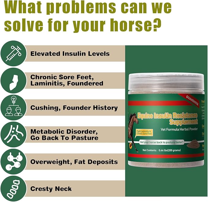 Insulin Resistance Supplement for Horses, Herbal Formulated for High Insulin, Chronic Laminitis, Cushing's Syndrome, Sore Feet, Blood Sugar Reduction & Metabolic Enhancement, 0.44 lbs