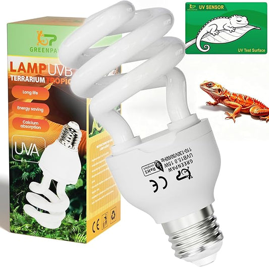 UVB Light for Reptiles 15.0: 15W Intense Desert UVA UVB Bulb for Reptiles - Reptile UVB Light Terrarium Compact Fluorescent Lamp- UVB Light for Reptile and Amphibian with A Free UV Sensor Card