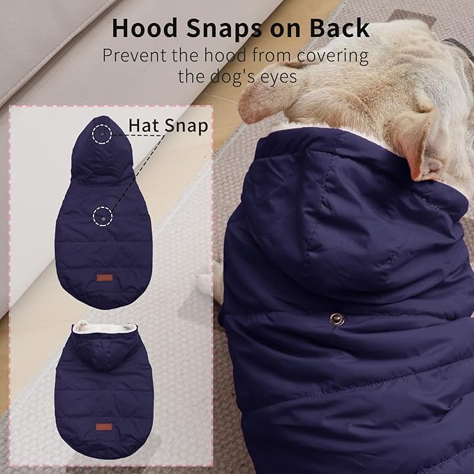 Vecomfy Fleece Lining Extra Warm Dog Hoodie in Winter,Small Dog Jacket Puppy Coats with Hooded,Blue S