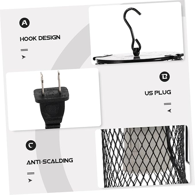 Reptile Heat Lamp Shade Metal Mesh Cover Adjustable Hanging Reptile Heating Lamp Compatible US Plug