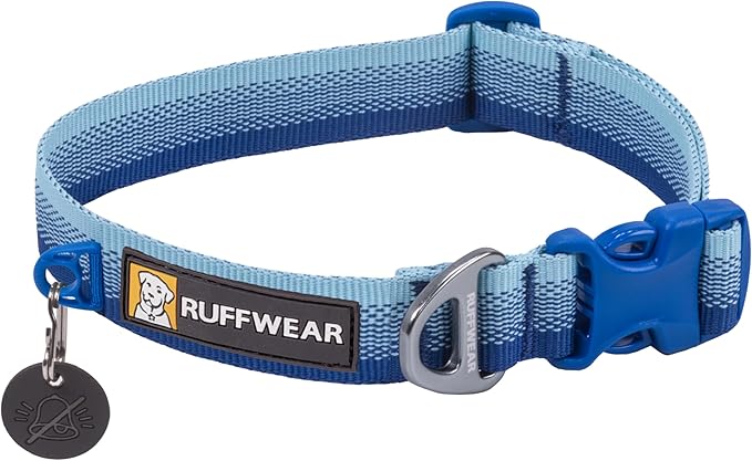 Ruffwear, Front Range Dog Collar, Adjustable Tubelok Webbing, Lightweight, Side Release Buckle, Aluminum V-Ring, Durable for Everyday Use, Coastal Fade, 11"-14"