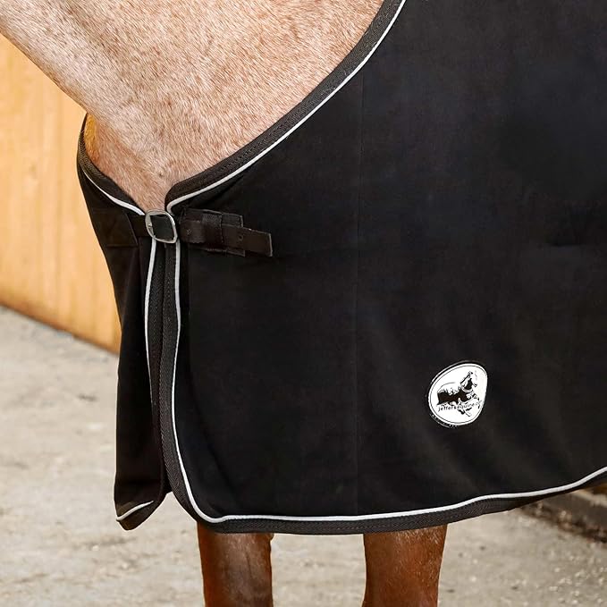 Jeffers Equine Elite Fleece Horse Cooler Blanket, 69 Inch – Soft, Adjustable Fit, Lightweight, Easy Care, Moisture Wicking Cooling Sheet with Surcingle for Post Exercise, Travel for Horses – Black