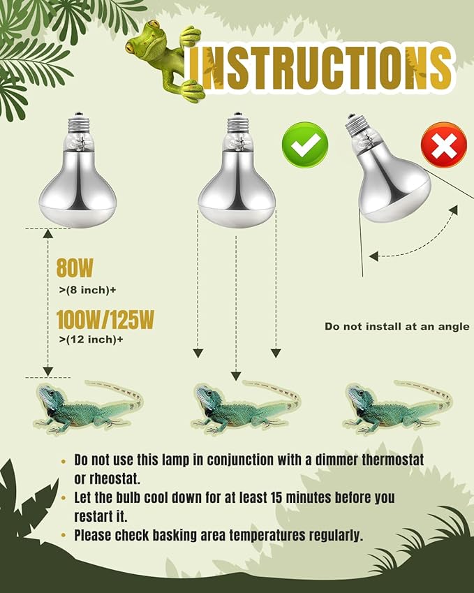 Heat Lamp Bulbs, 125 Watt Reptile Heat Bulb, Full Spectrum UVA UVB Light Bulb, Natural Daylight, Basking Spot, Sun Light for Reptile and Amphibian, 1 Pack