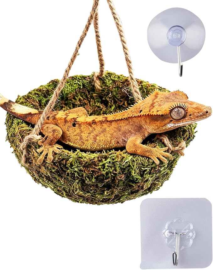 Handmade Crested Gecko Tank Decor – Hanging Shelter for Bearded Dragon Accessories, Reptile Hammock, Hermit Crab, Snake and Other Small Reptiles