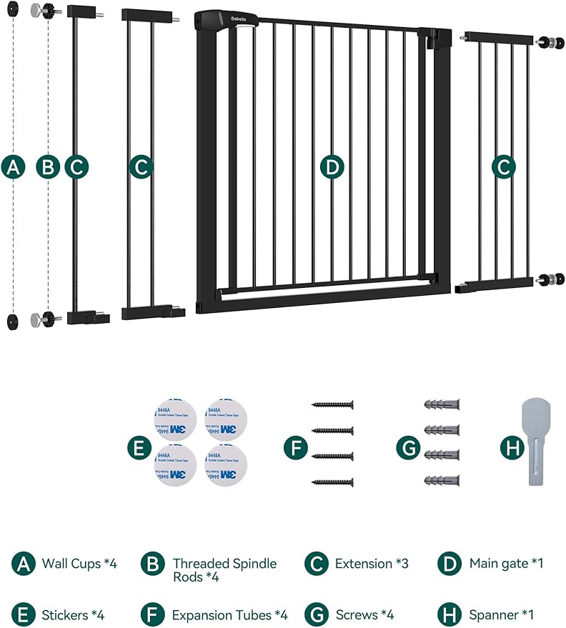 Babelio 36-57" Extra Wide Baby/Dog Gate, Auto Close for The House, Stairs and Doorways, Pressure Mounted for Pet with Large Walk Thru Door, No Need Tools and Drilling, Black