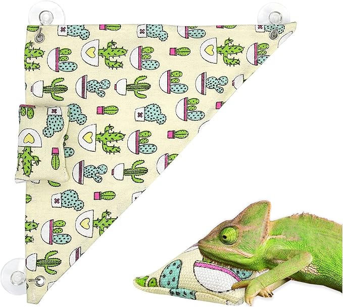 Bearded Dragon Hammock Swing Hanging Reptile Bed Lounger with Pillow Hooks & Suction for Lizards, Gecko, Lguana Reptiles(Beige)…