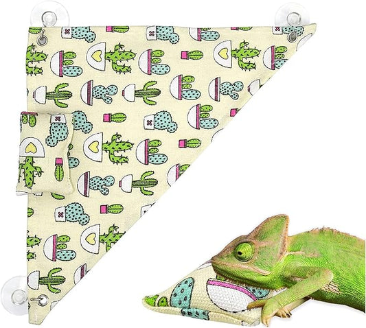 Bearded Dragon Hammock Swing Hanging Reptile Bed Lounger with Pillow Hooks & Suction for Lizards, Gecko, Lguana Reptiles(Beige)…