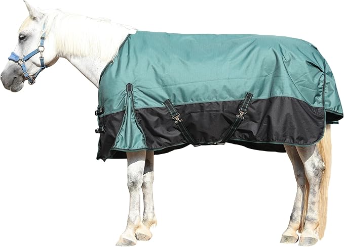 1200D Ripstop Waterproof Breathable Horse Blanket (200g Fill), Medium Weight Warm Winter Turnout, Thermal Protection for Cold & Snow Greenblack 69"