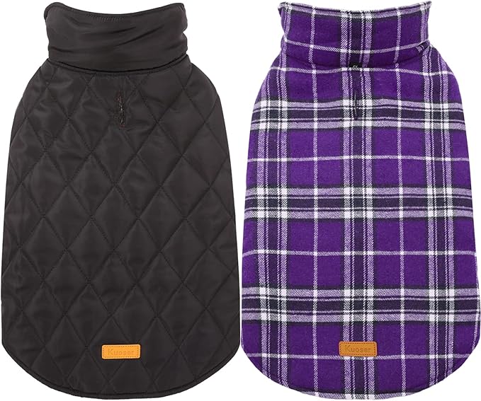 Kuoser Waterproof Dog Coat, Reversible Dog Jacket for Small Dogs, Adjustable Durable Doggie Winter Coat Warm Cozy Puppy Cold Weather Apparel from Small to Large Breed, Purple S
