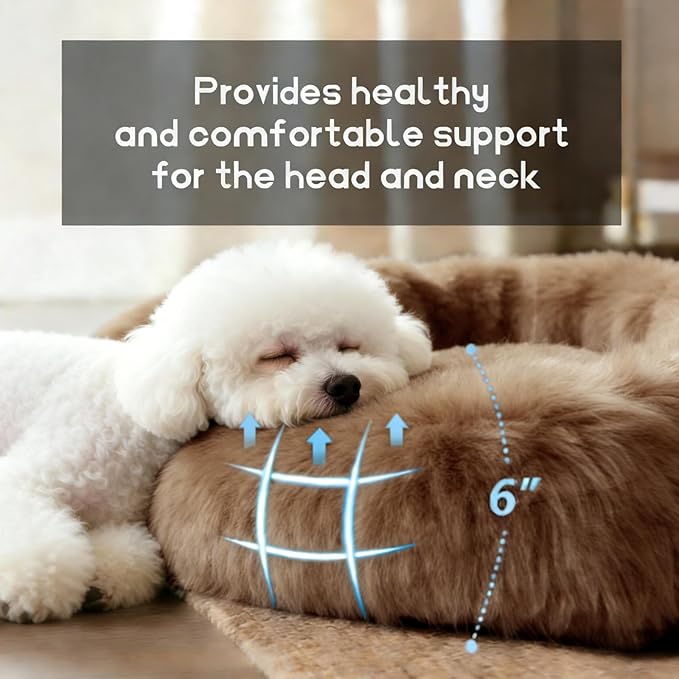 Comfort Donut Dog Bed for Small Dogs, Cat Bed & Pet Bed for Indoor Use, Medium Size with Soft Plush, Round Dog Beds for Large Dogs and Cats (Light Brown, 20''Lx20''Wx8''Th)