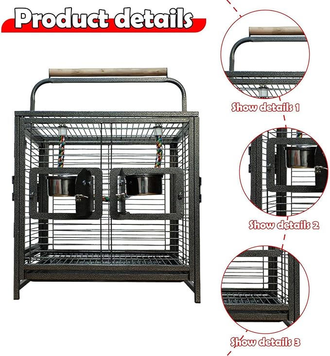 Parrot Carrier Cage Birdcage Lightweight Bird Cage with Handle for Finches Cockatiels Sugar Gliders Small Parrots