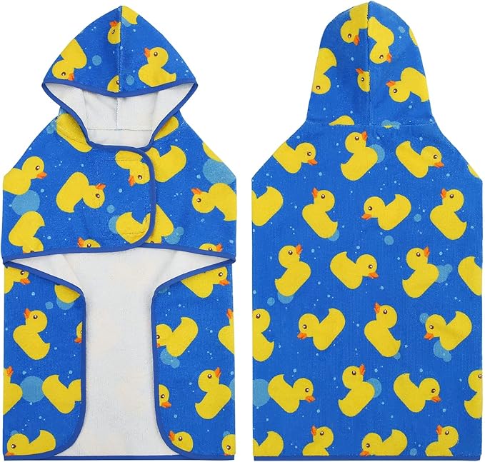 HDE Dog Bathrobe Super Absorbent Quick Drying Puppy Towel Wrap Coat Adjustable After Bath Robes with Hood for Dog Sizes S-XXL Blue Rubber Ducks XXL