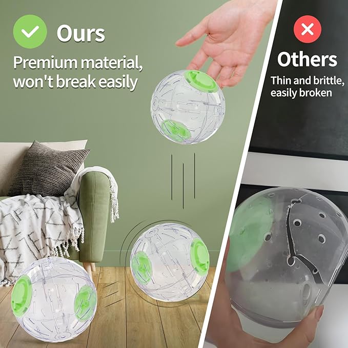 7.9 Inch Hamster Ball, Running Ball Toy, Transparent, Breathable, Promote Exercise Health, Reduce Stress, Easy to Clean, Hamster Accessory, for Syrian Dwarf Hamster, Gerbils, Mice, Small Pets, Green