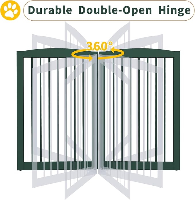 PUPETPO Freestanding Pet Gate for Dogs, Indoor Wooden Dog Gate for House, Foldable Dog Gate for Doorway, Stair, Step Over Pet Puppy Safety Fence Tall, 80 Inch Wide, 4 Panels 32", Green