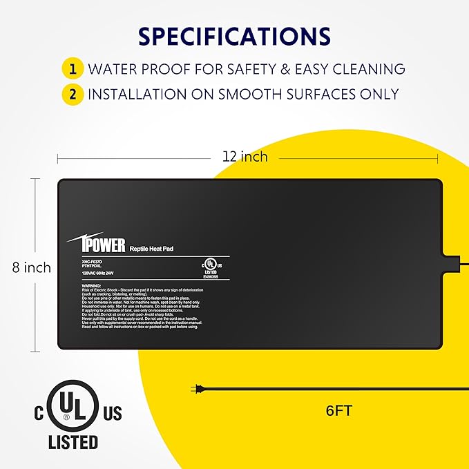 iPower 8 by 18-Inch 24W Reptile Heat Mat, LCD Digital Aquarium Thermometer, Under Tank Warmer Terrarium Heat Pad for Turtles Lizards Frogs and Other Small Animals, Multi Sizes