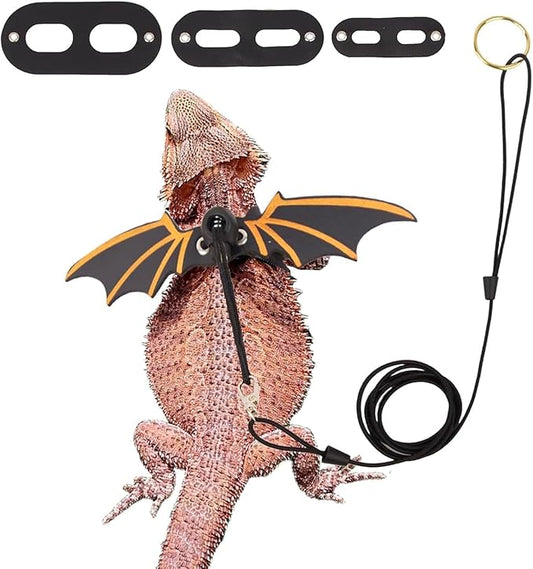 3Size Black Bearded Dragon Leash and Harness Set, Adjustable Bearded Dragon Harness with Lizard Traction Rope for Reptile, Lizard Leash/Squirrel Harness/Small Rabbit Traction Rope (S, M, L)