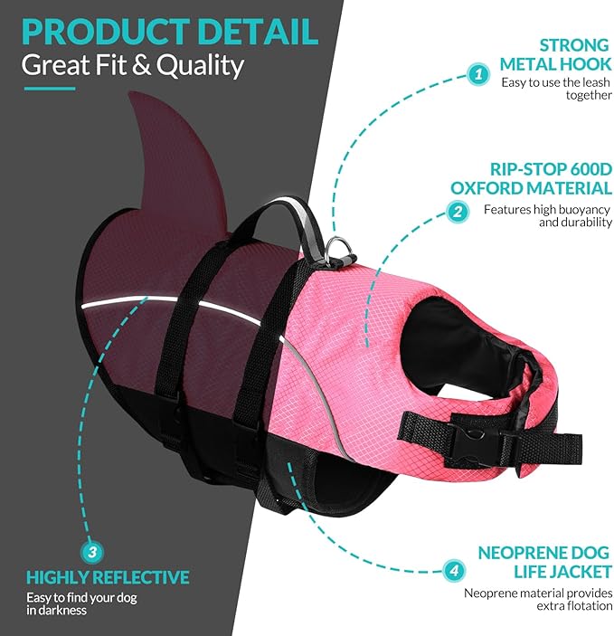 Queenmore Cat Life Jacket, XXS Extra Small Dog Life Vest, Puppy Life Vest for Swimming, Small Dog Vests for Boating, Lightweight High-Vis Water Floating Vest with Rescue Handle/Leash Hook