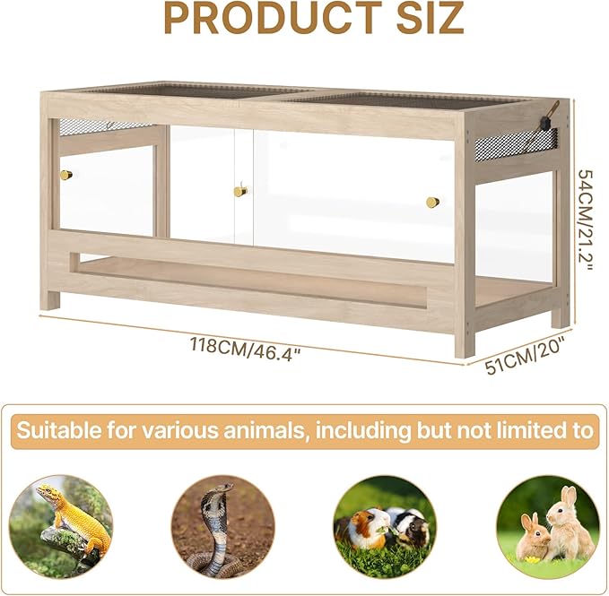 80 Gallon 4x2x2 Reptile Enclosure – Large Acrylic & Wood Tank with Mesh Lid – Spacious Habitat for Bearded Dragon, Snake or Lizard