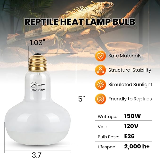 CALPALMY 4-Pack 150W Reptile Heat Lamp Bulb, UVA Daylight Basking Light for Reptiles, Bearded Dragon, Lizard, Turtle, Snake, Tortoise, Chicken – Flat Bottom Design, Long Lifespan, 120V E26 Base