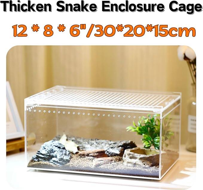 Magnetic Reptile Terrarium Tarantula Enclosure 12 x 8 x 6 In Reptile Enclosure Large Acrylic Reptiles Breeding Box for Snake,Hermit Crab,Frog Insect Tarantulas Amphibians