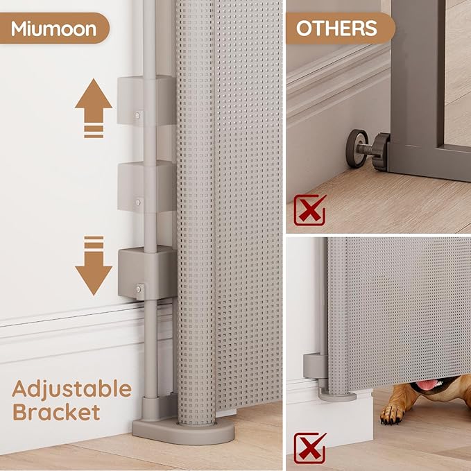 Miumoon One-Hand Operation Retractable Baby Gates, 120 inch Retractable Gate with Reinforced Strip Design to Prevent Crawling Through, 10 FT Extra Wide Retractable Dog Gate for Indoor/Outdoor