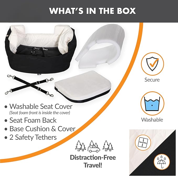 K&H Pet Products Bucket Booster Dog Car Seat for Small Dogs, Seat Belt Secured, 2 Safety Leashes, Washable Covers, Sturdy Pet Booster Seats for Traveling with Pets - Small Black/Cream