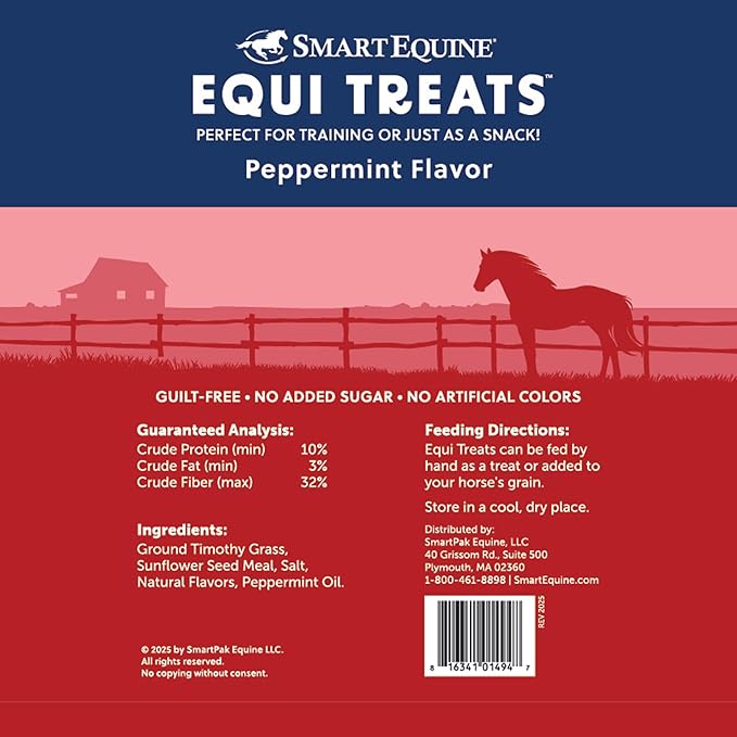 Uckele SmartEquine Equi Treats | Made with Timothy Grass & Sunflower Meal | High-Fiber Horse Treats | Low ESC & Starch | Bite-Sized | No Added Sugar | Cookies for Horses | 4 LB (4 LB, Peppermint).