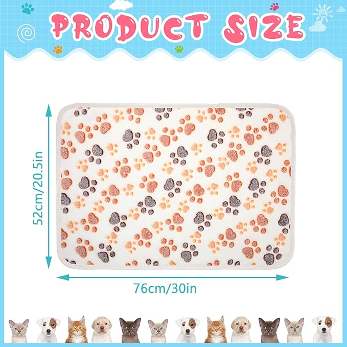 Tatuo 4 Pcs Dog Blanket for Pet Cat Blankets Indoor Puppy Teething Stuff Toys Paw Print Fleece Blanket Warm Sleep Mat for Guinea Pig Cage(White,Medium(30 x 20.5 Inch),Square)