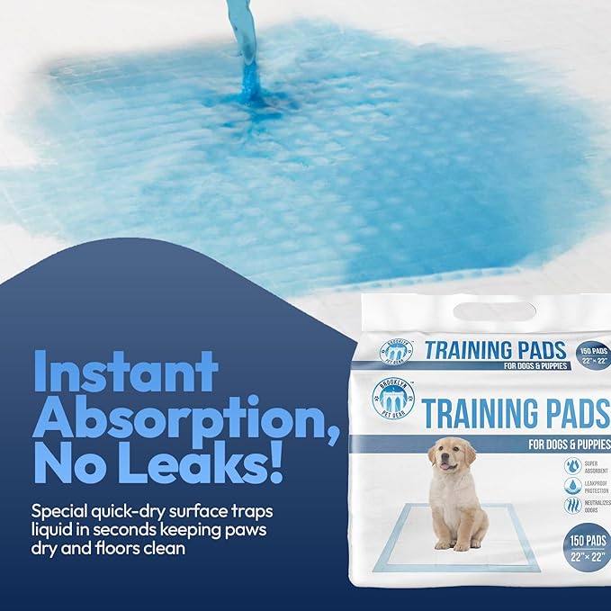 Training Pads for Dogs & Puppies, Super Absorbent, Leak-Proof Protection, Odor-Neutralizing, Disposable Puppy Pads Essentials 22"x22" 150 Count - BROOKLYN PET GEAR