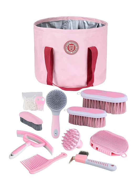 Horse Grooming Kit, 9-Piece Grooming Tools Set for Daily Horse Care – Includes All Essential Tools for Everyday Grooming Pink