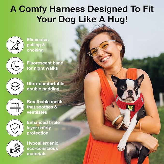 EcoBark Rapid Fastener Super Comfort Fully Adjustable Double Padded Step in Dog Harness (X-Large, Red)
