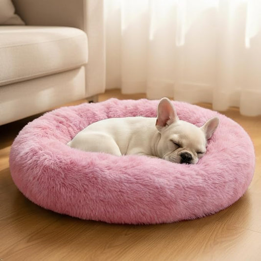 Comfort Donut Dog Bed for Small Dogs, Cat Bed & Pet Bed for Indoor Use, Medium Size with Soft Plush, Round Dog Beds for Large Dogs and Cats(Rubber Red,24''Lx24''Wx8''Th)