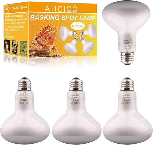 Aiicioo Reptile Basking Light Bulb - 150 Watt Heat Light Bulb 4 Pack for Reptile Heat Lamp Bulb for Bearded Dragon Lizard Turtle Tortoise Daylight Basking