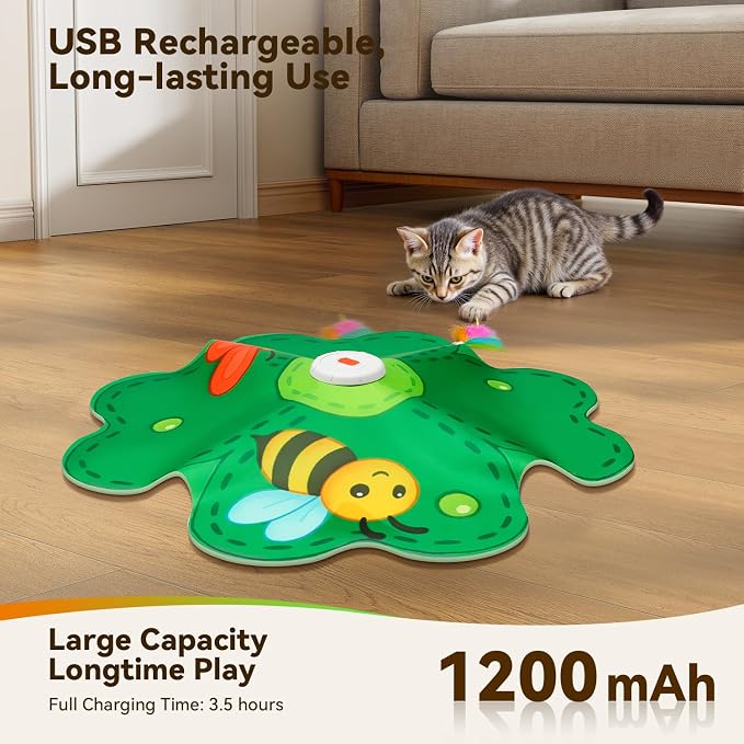 FEELNEEDY Rechargeable Cat Toys, 2 in 1 Hide and Seek Game Interactive Cat Toy, Movable LED Red Dot, Concealed Feathers, Durable Exercise Toys for Indoor Cats, Bored Adult Cats Wand Toy, Green - Image 4