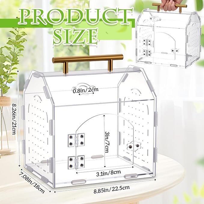 Teenyyou Jumping Spider Enclosure 8.9" x 7.1" x 8.3" Acrylic Tarantula Enclosure Insect Terrarium with Handle and Magnetic Door Transparent Terrarium for Reptiles, Amphibians and Spiders