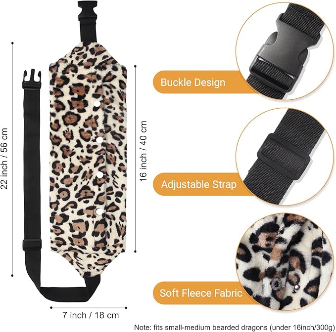 Bearded Dragon Leash and Carrier Sling, Super Soft Lizard Carrying Pouch, Adjustable Leather Wings Beardie Harness, Reptile Small Pet Snuggle Sling Bag Accessories for Outdoor Travel Walking Rest