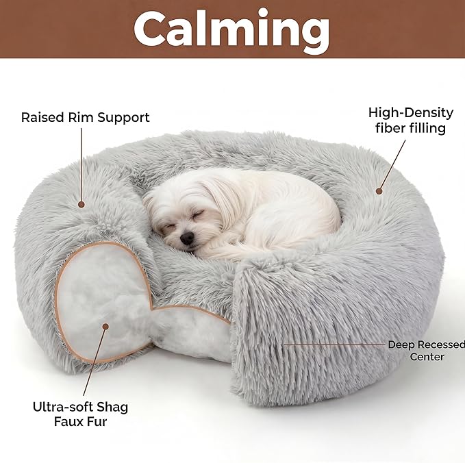 Extra Small Dog Bed Cute Grey Dog Bed Washable 19 inches Donut Fluffy Small Pet Beds,Calming Anti Anxiety Round Fits up to 10 lbs Soft Warm Pets Beds for Puppy Dogs Indoor
