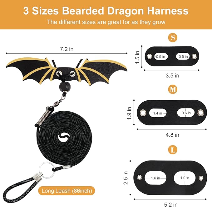 Bearded Dragon Leash and Carrier Sling, Super Soft Lizard Carrying Pouch, Adjustable Leather Wings Beardie Harness, Reptile Small Pet Snuggle Sling Bag Accessories for Outdoor Travel Walking Rest