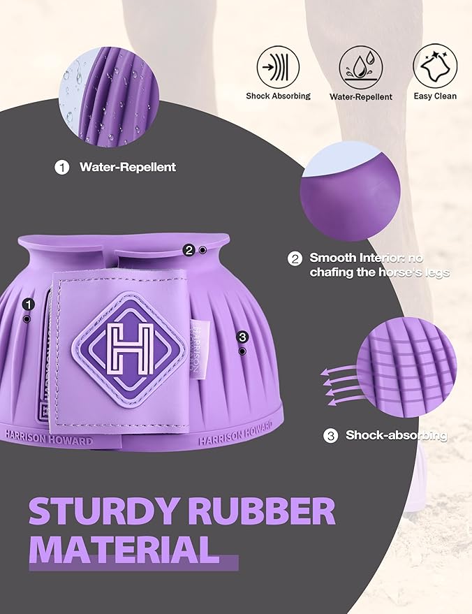 Harrison Howard Rubber Pull-on Bell Boots with Fleece Lining and Touch-Close Tapes Hoof Overreach Protection for Horses