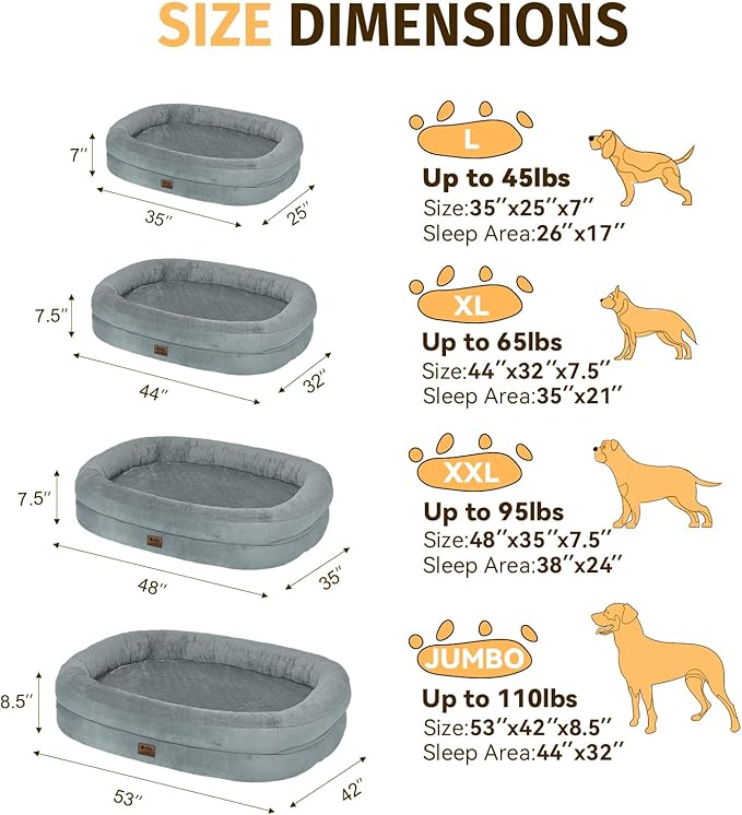Orthopedic Dog Bed for Medium Dogs, Waterproof Dog Bed with Removable Bolsters, Egg Crate Foam Pet Couch for Medium Size Dog with Machine Washable Cover & Non-Slip Bottom, Grey