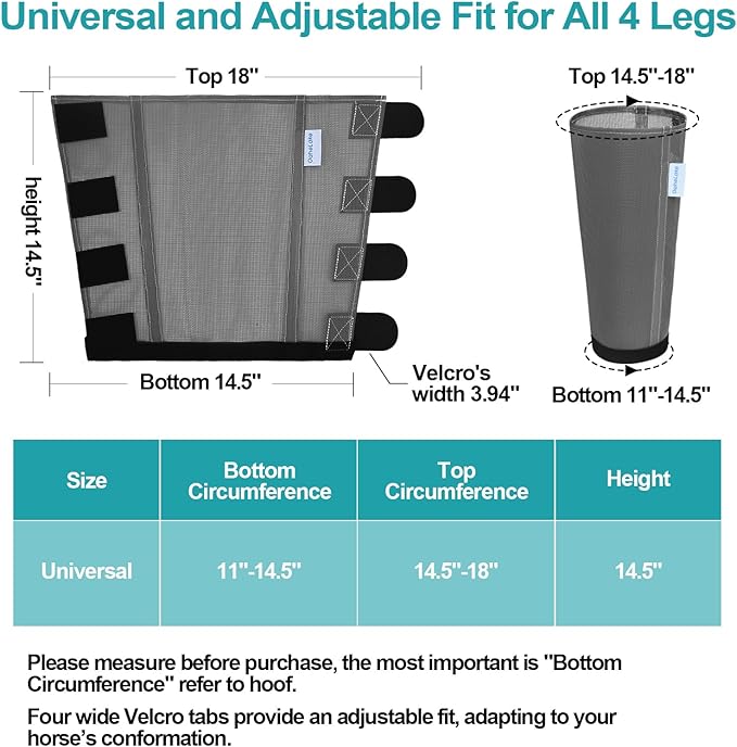 Mesh Horse Fly Boots Set of 4, Loose Fitting Leggings for Horses, Reduce Stressful Stomping, Breathable Adjustable and Universal Fit for 4 Legs, Reliable Stay Put (Dark Grey)