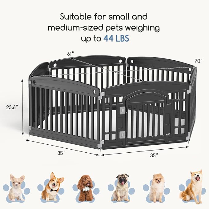 DUMOS Dog Playpen 6 Panel 24" Plastic Exercise Pen with Door Small Puppy, Medium Dogs Animal Pet for Outdoor, Garden, Yard, RV Camping - Black
